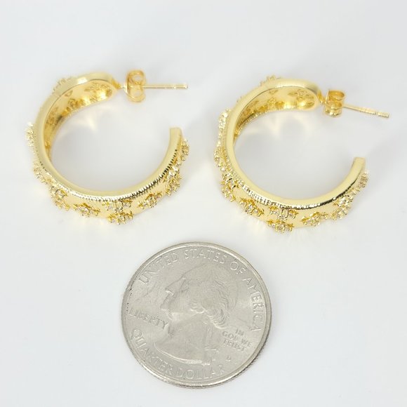 NWT Pave CZ Diamonds Hoop Huggie Earrings NEW - Picture 7 of 10